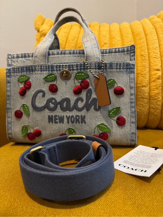Coach Accessories - Coach Denim Cherry Embroidered Mini Tote - Light Blue with Red & Green Accents